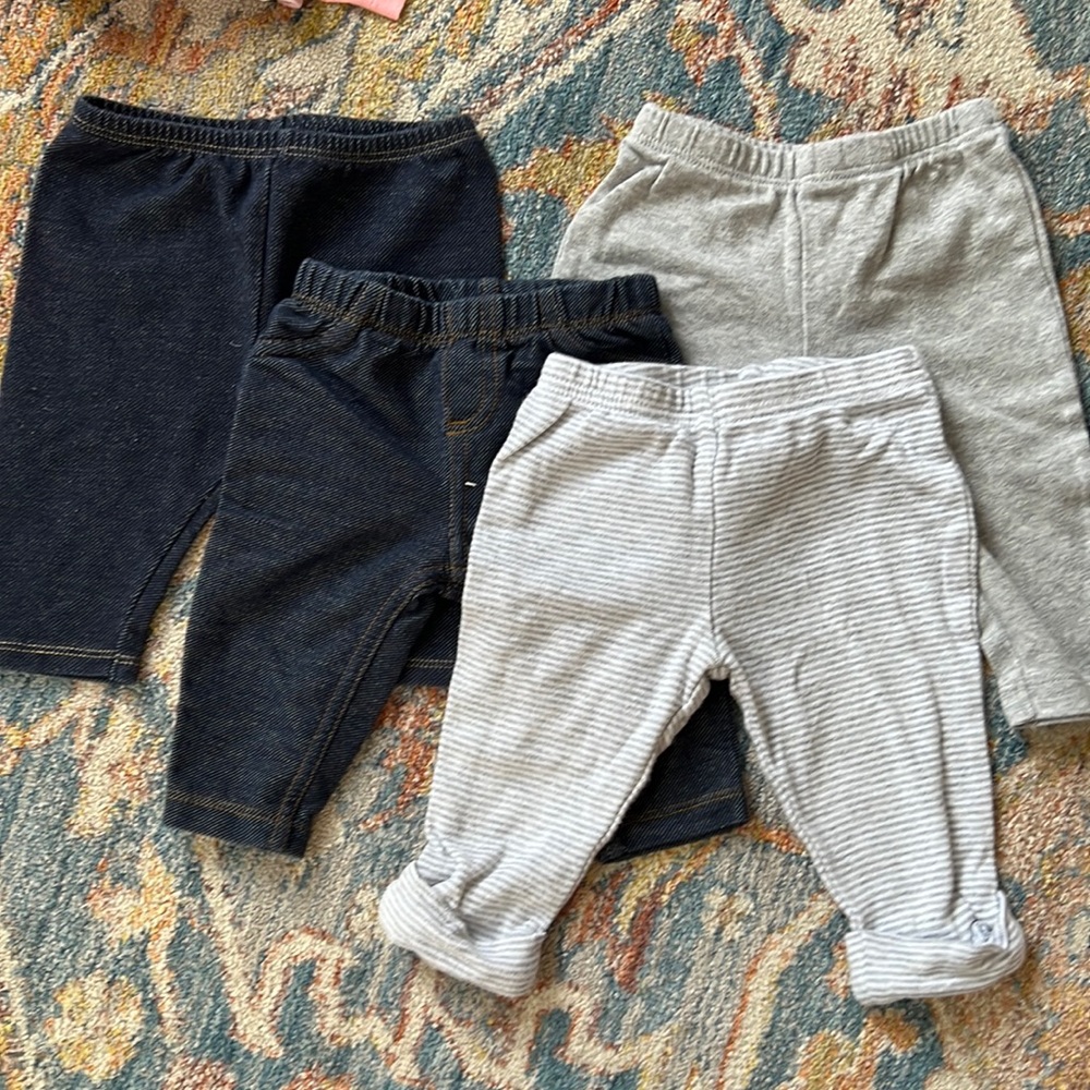 BUNDLE - Four 3 month leggings - gray & jeggings
